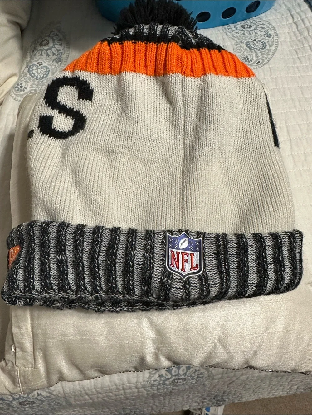 Men’s Bengals Knit Pom Beanie Hat - Orange/White/Black